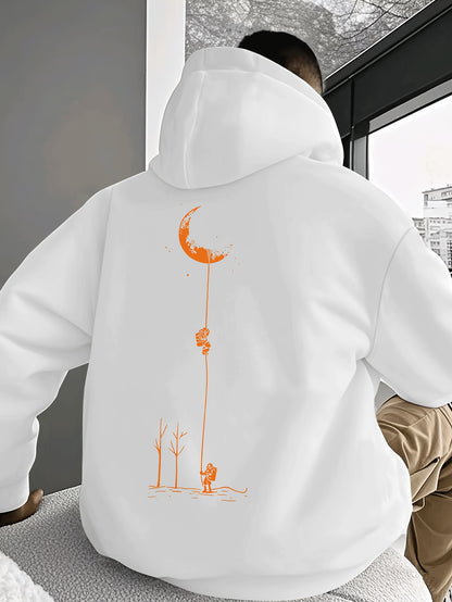 Men's Color Block Hoodie - Pink Orange Graphic Print, Streetwear Trend Casual Regular Fit Hooded Sweatshirt