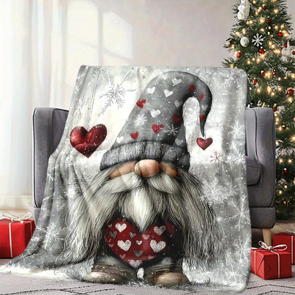 Gnome & Snowflake Flannel Throw Blanket | Heart Accents for Cozy Blankets Xmas & Valentine‘s Decor