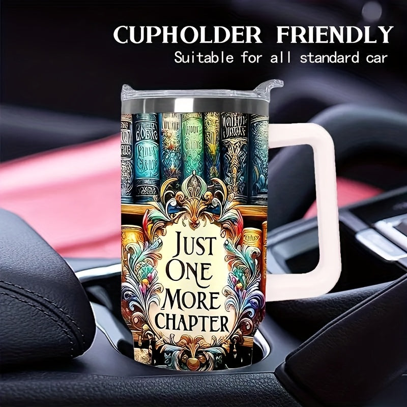 40oz Stainless Steel Car Tumbler - Printed Vibrant Bookshelf Art, Double-Wall Vacuum Insulated Coffee Mug, Christmas Gift
