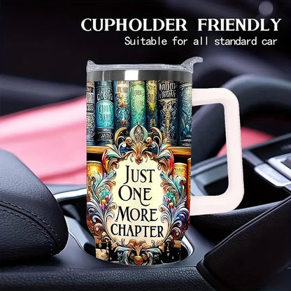 40oz Stainless Steel Car Tumbler - Printed Vibrant Bookshelf Art, Double-Wall Vacuum Insulated Coffee Mug, Christmas Gift
