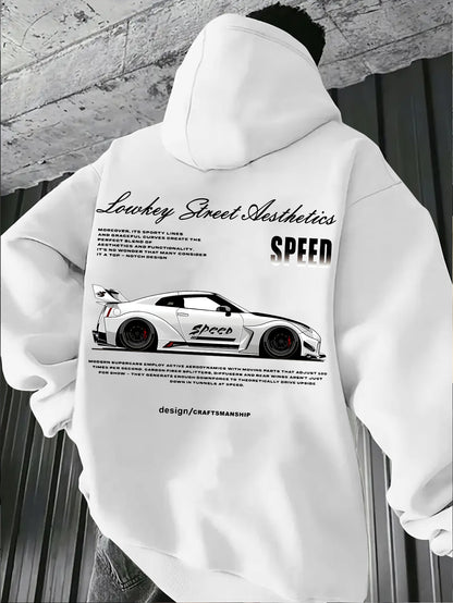 Men's JDM Racing Hoodie - Fashion Streetwear Trendy Pullover Sweatshirt for Car Enthusiasts, Regular Fit Casual Top