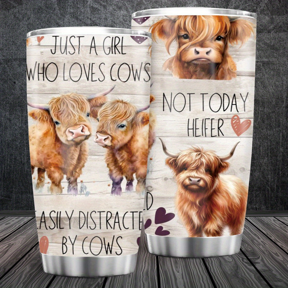 Charming Highland Cow Tumbler - 20oz Stainless Steel Travel Mug, Cute Scottish Cow & Floral Design, Insulated Coffee Cup - Perfect Christmas Gift for Women