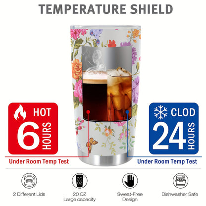 Floral & Funny Quote Tumbler - 20oz Stainless Steel Insulated Cup with Double Wall Vacuum | Humorous Gift for Women, Best Friends & Family
