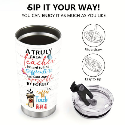 Teacher Appreciation Tumbler 20oz - "World's Best Teacher" Stainless Steel Insulated Cup | Leakproof Gift for Educators at Christmas, End of Year & Holidays
