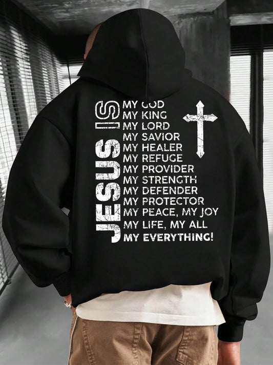 Men's Bold Typography Hoodie - Oversized Graphic Letter Print Pullover | Essential Streetwear with Kangaroo Pocket