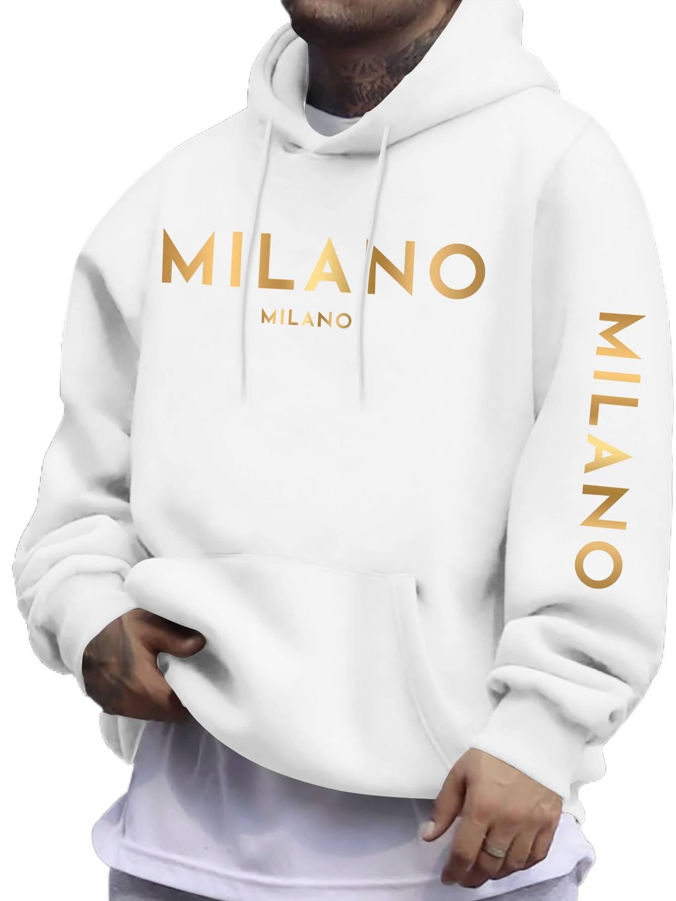 Minimalist Gradient Hoodie - Men's Casual Letter Print Pullover | Long Sleeve Hooded Sweatshirt for Daily Wear & Street Style