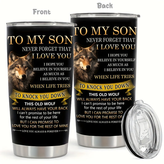 Wolf Pattern 20oz Stainless Steel Tumbler - Insulated Travel Mug for Hot & Cold Drinks | Perfect Gift for Son, Dad, Outdoorsman | Camping, Hiking & Travel Friendly