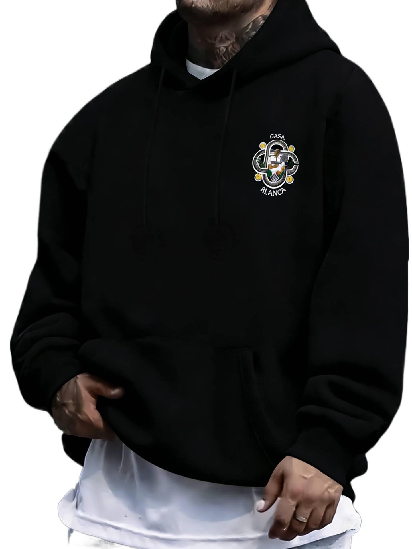 Graphic Geometric Print Hoodie - Men's Street Style Pullover, Trendy Abstract Hooded Sweatshirt