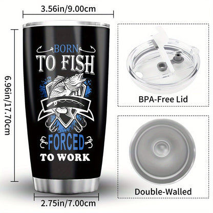 Fishing Tumbler 20oz Insulated - Stainless Steel Cup with Emblem, No Electricity Décor Gift for Fishermen - Christmas, Halloween, Thanksgiving Present for Dad, Men, Anglers