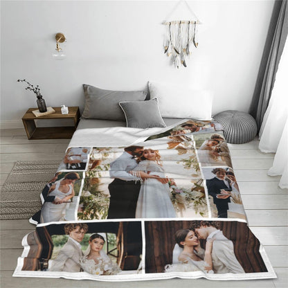 Custom Couple Photo Collage Blanket - Personalized Anniversary & Valentine's Gift, Modern Memory Throw of Your Love Story, Unique Keepsake for Partners