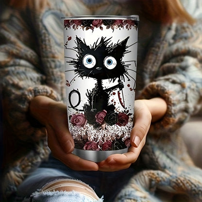 “I Will Put You in the Trunk” Tumbler – 20oz Double-Wall Vacuum Insulated Mug with Black Cat & Rose, Gothic Humor Gift