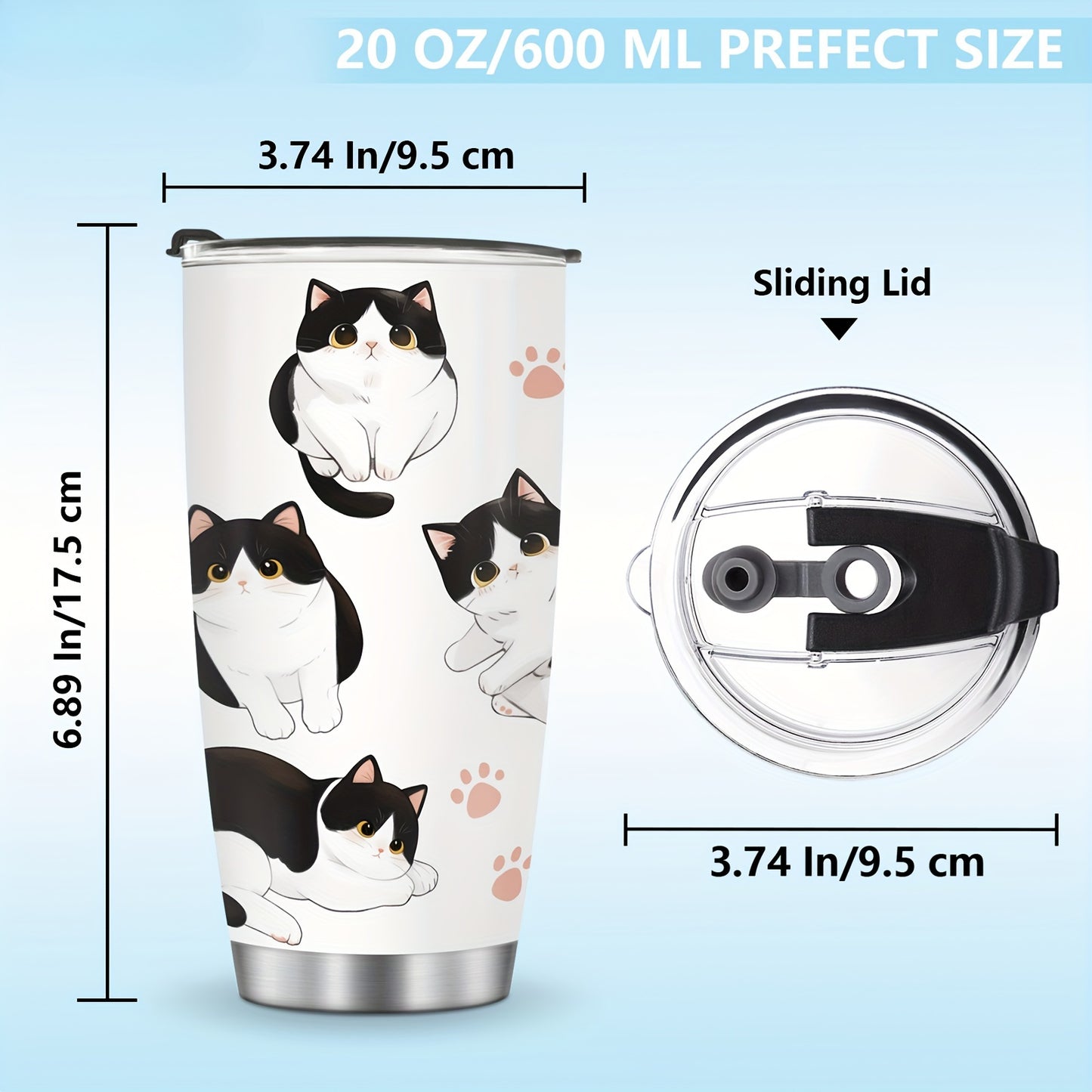 Cow Cat Tumbler - 20oz Funny Travel Mug with Lid for Cat Lovers, Cute Insulated Cup for Home & Office, Perfect Christmas & Birthday Gift