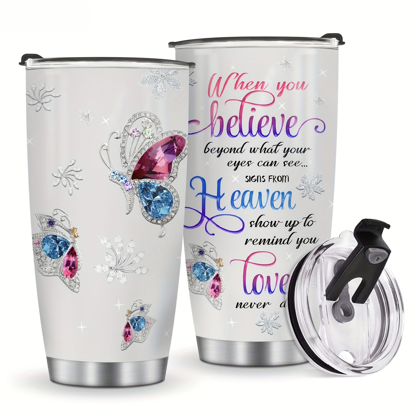Valentine's Day Gift for Wife - Butterfly Jewelry 20oz Insulated Tumbler for Her, Gift for Mom Sister Grandma Daughter | Stainless Steel Travel Mug, Keeps Drinks Hot & Cold
