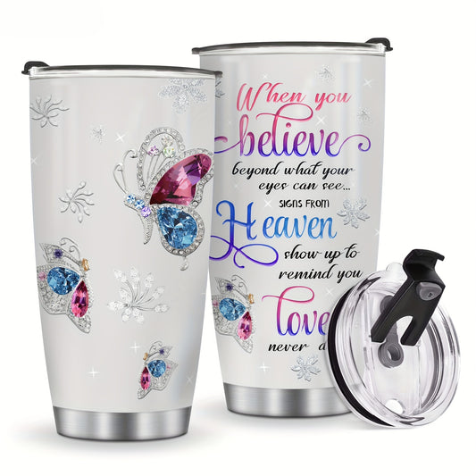 Valentine's Day Gift for Wife - Butterfly Jewelry 20oz Insulated Tumbler for Her, Gift for Mom Sister Grandma Daughter | Stainless Steel Travel Mug, Keeps Drinks Hot & Cold