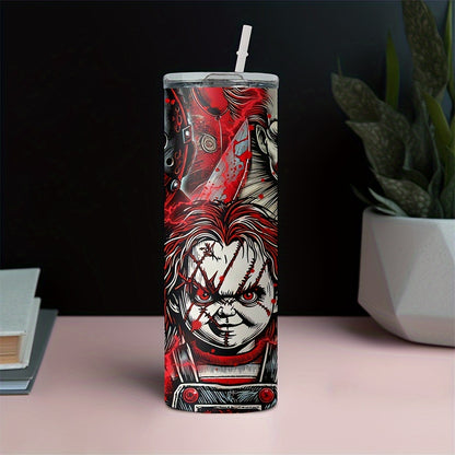 Insulated Stainless Steel Tumbler with Lid (20oz) - Features Michael Myers, Jason, Chucky - Perfect for Cold & Hot Drinks, Halloween Gift