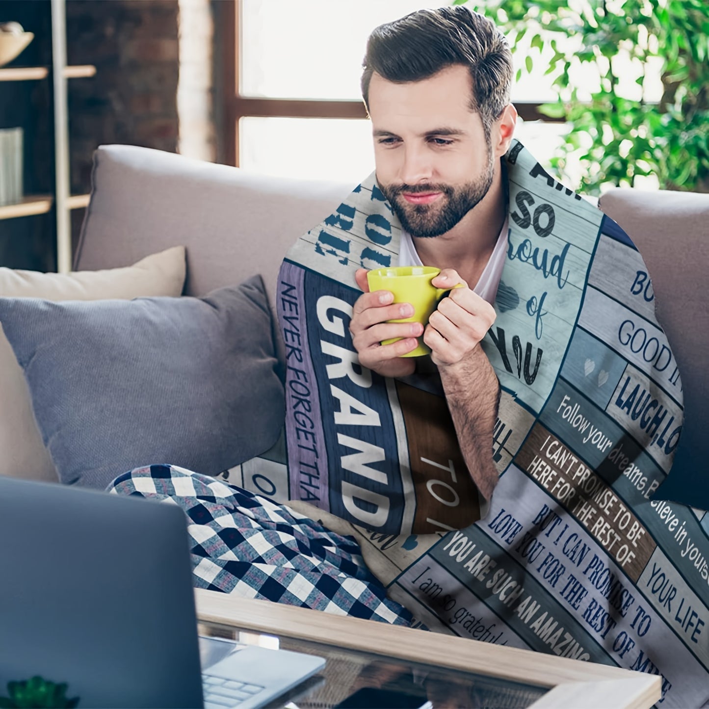 The Ultimate Christmas Gift for Grandson - Ultra-Soft Flannel Throw for Sofa, Office & Travel | A Cozy Hug from Grandma & Grandpa