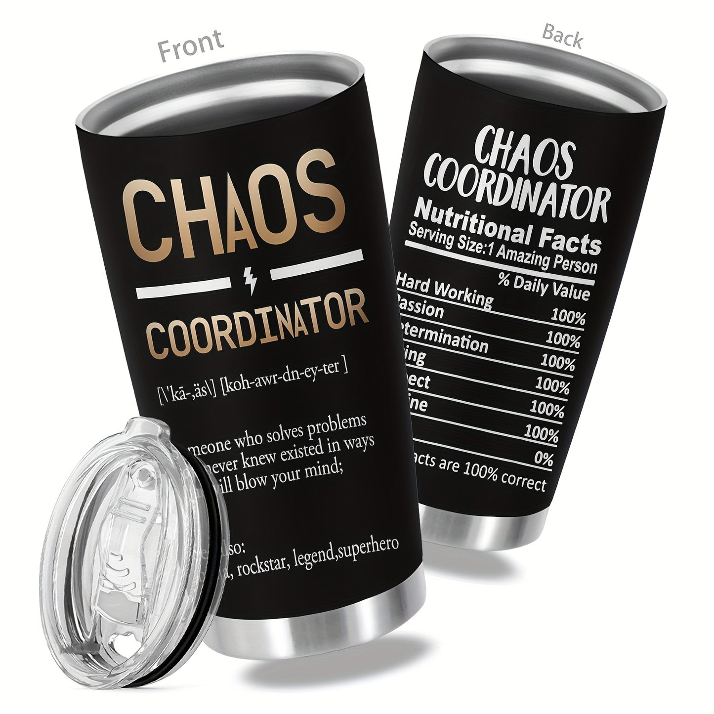 "Chaos Coordinator" Tumbler 20oz - Funny Parenting Humor Stainless Steel Mug | Double Wall Insulated Travel Cup for Moms & Dads, Leakproof Gift