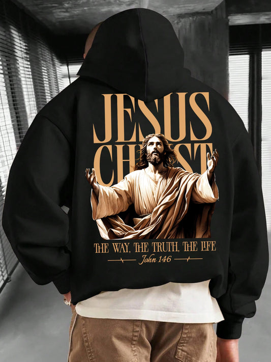 Faith Statement Hoodie for Men - Jesus Print Pullover with Kangaroo Pocket, Comfortable & Inspirational Fall-Winter Casual Wear
