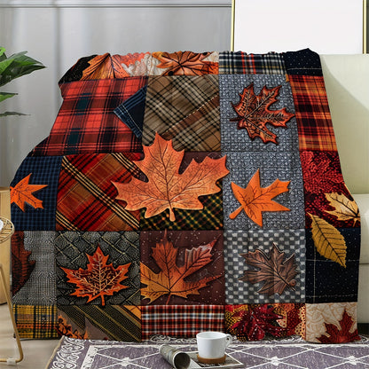 Vintage Maple Leaf Plaid Blanket - Soft Flannel Throw Blankets, All-Season for Sofa, Office, Camping & Travel