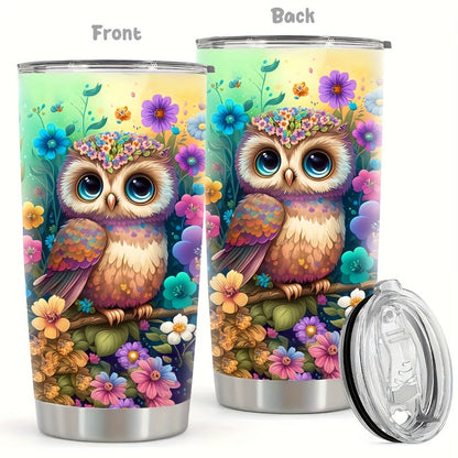 20oz Owl & Flower Insulated Mug - Premium 304 Stainless Steel, Double-Wall Vacuum - The Ultimate Valentine‘s Day & Christmas Gift for Her, Travel-Ready