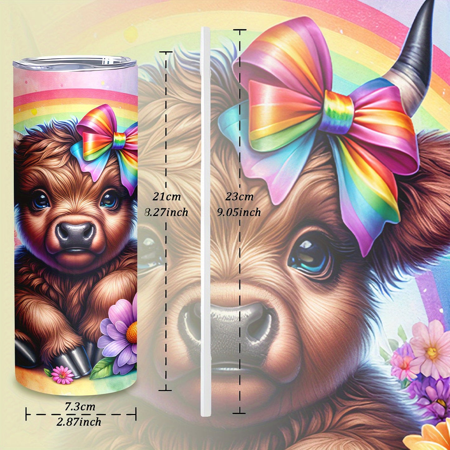 Cute Highland Cow Insulated Cup - 20oz Stainless Steel Tumbler with Lid & Straw, Keeps Drinks Hot/Cold - Perfect Gift for Mom, Sister, Friend, Couple - For Home, Travel, Summer & Winter