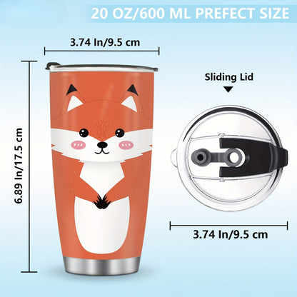 20oz Fox Tumbler, Vacuum Insulated Stainless Steel Travel Mug - Cute Fox Design Gift for Women, Girls, Daughter, Son - Birthday, Christmas, Summer Vacation
