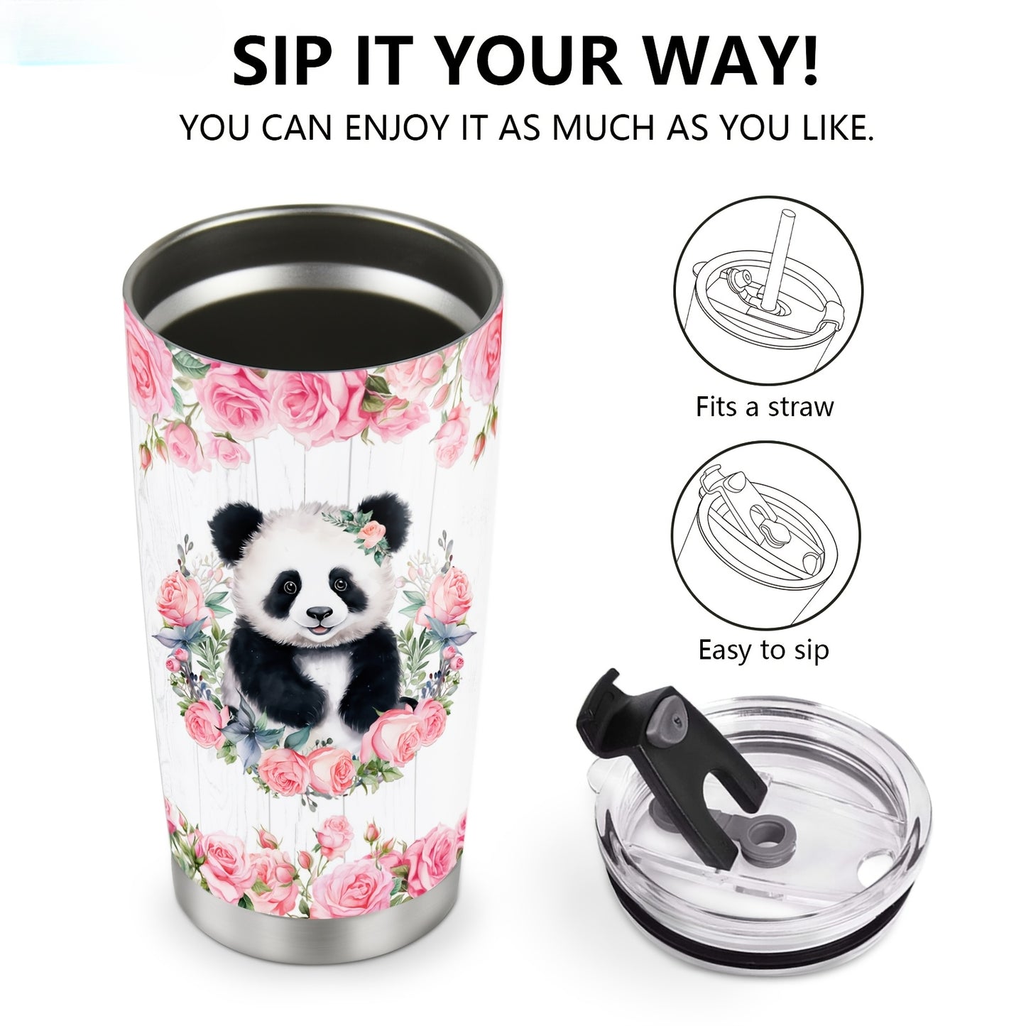 Bestseller Cute Panda Tumbler - 20oz Insulated Stainless Steel Mug with Lid, Hot & Cold Travel Cup | Perfect Gift for Women, Panda Lovers - Valentine‘s, Christmas, Birthday, Mother’s Day