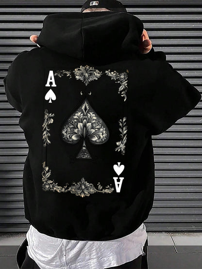 Ace of Spades Men's Hoodie - Graphic Print Pullover with Drawstring Hood & Kangaroo Pocket | Edgy Fall Winter Streetwear