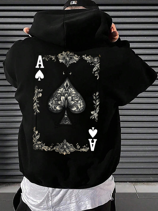 Ace of Spades Men's Hoodie - Graphic Print Pullover with Drawstring Hood & Kangaroo Pocket | Edgy Fall Winter Streetwear