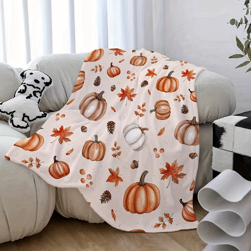 Pumpkin Spice Flannel Throw Blanket - Ultra-Soft Fall Leaf Print Fleece for Couch & Bed | Cozy All-Season Gift & Thanksgiving Home Decor