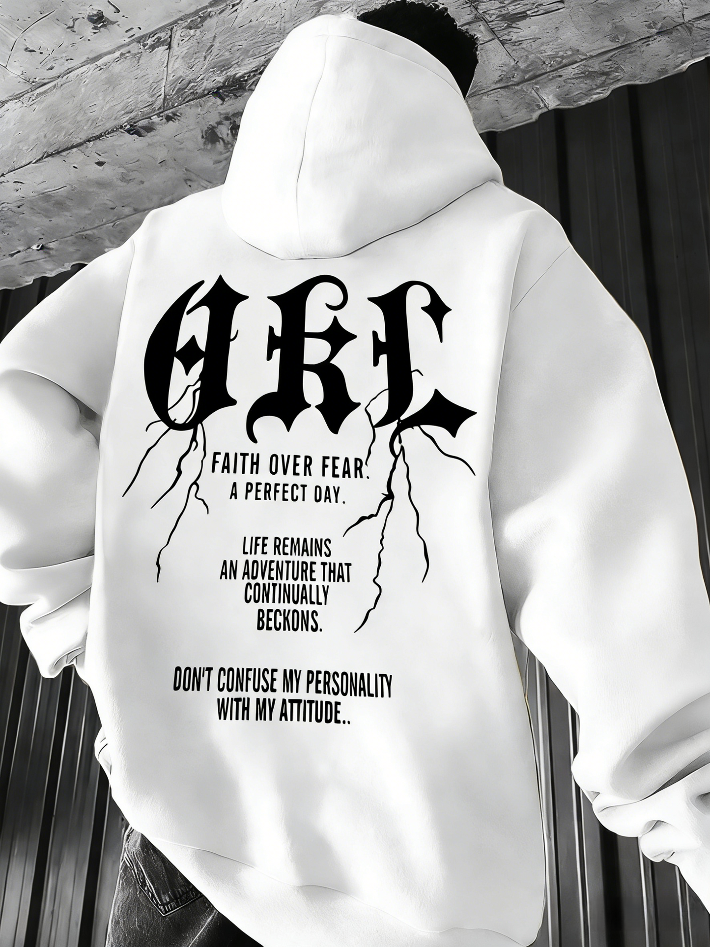 Gothic Hoodie for Men - Faith Love Strength Pullover with Gothic Lettering, Unisex Streetwear Trend Hooded Sweatshirt