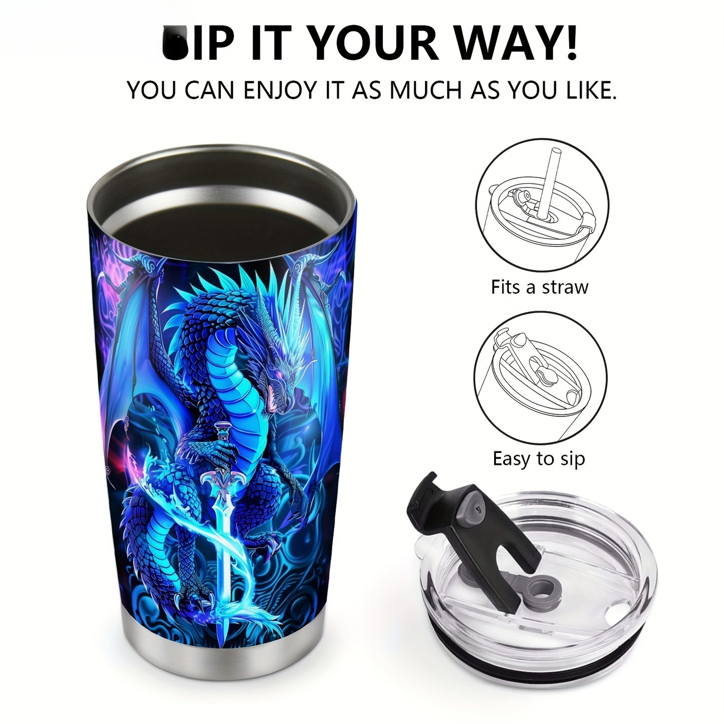 Dragon Tumbler 20oz - Stainless Steel Insulated Cup | Unique Gift for Dragon Lovers, Christmas, Valentine‘s, Father’s Day & Graduation