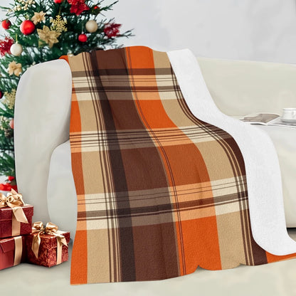 Halloween & Christmas Gift Blanket - Cozy Orange-Brown Plaid, Machine Washable 4-Season Throw for Home Travel