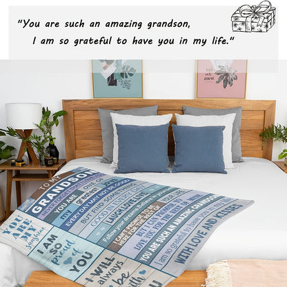 The Ultimate Christmas Gift for Grandson - Ultra-Soft Flannel Throw for Sofa, Office & Travel | A Cozy Hug from Grandma & Grandpa
