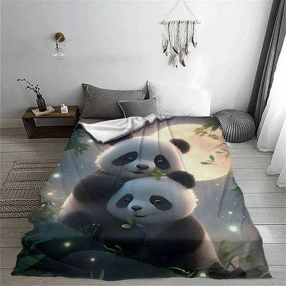 Cute Panda Hugging Moon Blanket - Super Soft Flannel Throw for Couch & Bed, All-Season Cozy Comfort Blankets Gift for Adults