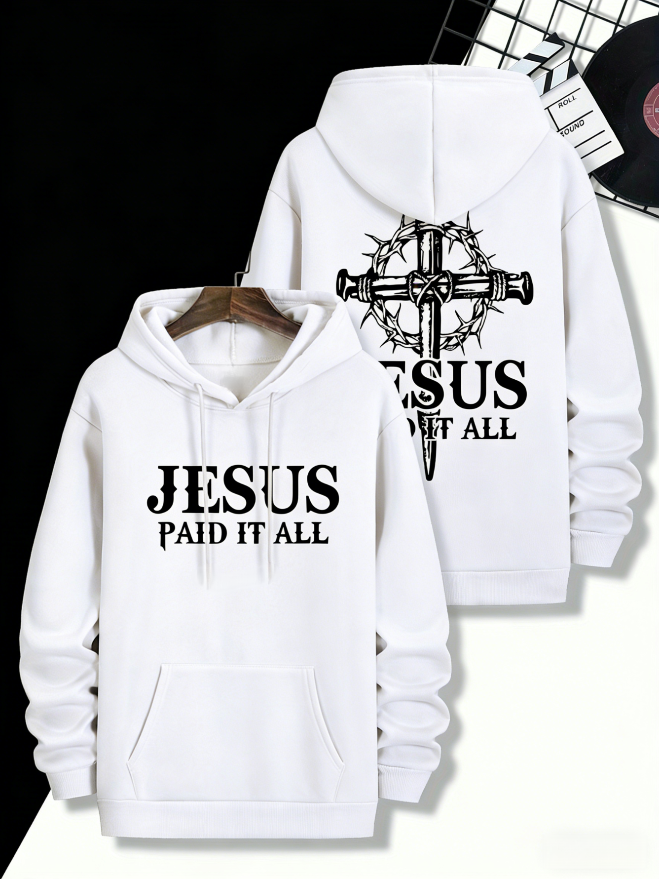 "Jesus Paid It All" Hoodie - Christian Cross & Scripture Graphic Pullover | Unisex Oversized Streetwear, Machine Washable