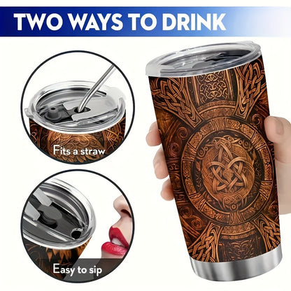 Viking Wolf & Raven Art Tumbler - 20oz Stainless Steel Insulated Cup, Dishwasher Safe & Shatterproof - Perfect Coffee Mug for Home, Travel, and Holiday Gifts (Christmas, Halloween, Easter)