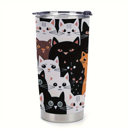 Stainless Steel Tumbler 20oz with Cat Print - Double-Walled Vacuum Insulated Travel Coffee Mug for Car Cup Holder, Leak-Proof Outdoor Cup