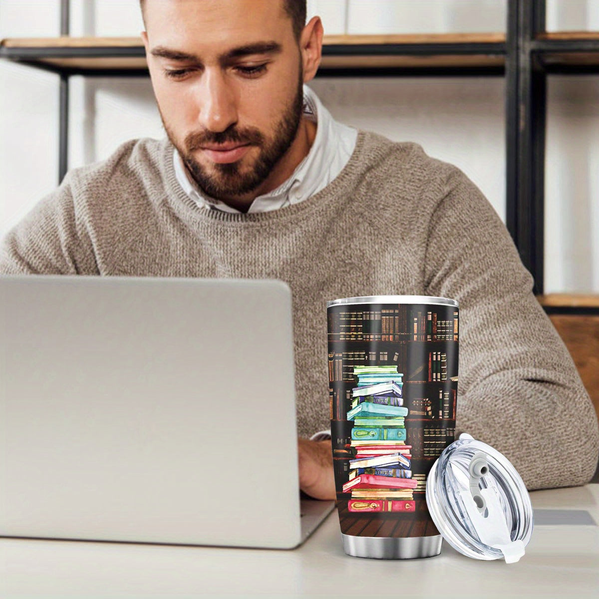 Book Lover‘s Tumbler 20oz - Bookshelf & Literary Quote Design Stainless Steel Mug | Perfect Gift for Readers, Librarians & Bookworms