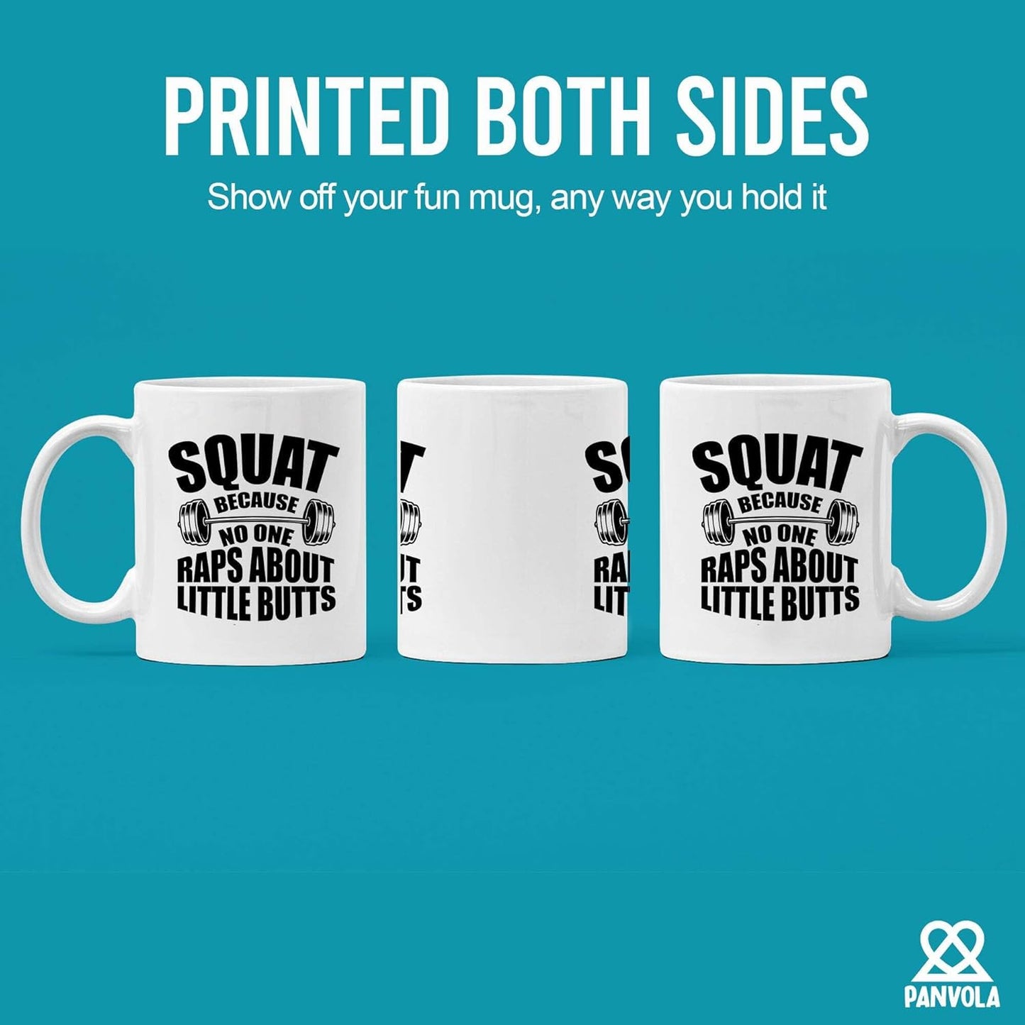 11oz Funny Gym Gift Mug - "Squat Because No One Raps About Little Butts" for Fitness Coach & Lifters
