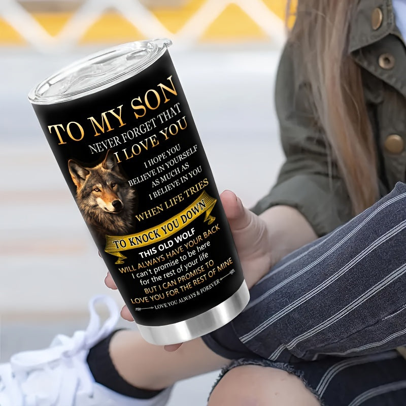 Wolf Pattern 20oz Stainless Steel Tumbler - Insulated Travel Mug for Hot & Cold Drinks | Perfect Gift for Son, Dad, Outdoorsman | Camping, Hiking & Travel Friendly