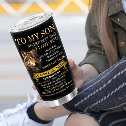 Wolf Pattern 20oz Stainless Steel Tumbler - Insulated Travel Mug for Hot & Cold Drinks | Perfect Gift for Son, Dad, Outdoorsman | Camping, Hiking & Travel Friendly