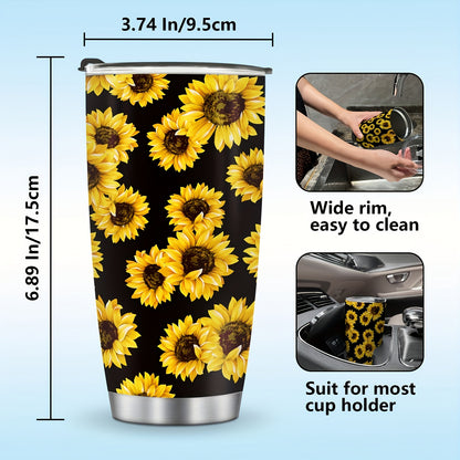 Sunflower Gift for Women - 20oz Cheerful Tumbler, Stainless Steel Double Wall Vacuum Insulated Travel Mug | Keeps Drinks Hot/Cold, Perfect for Home, Office, Back to School