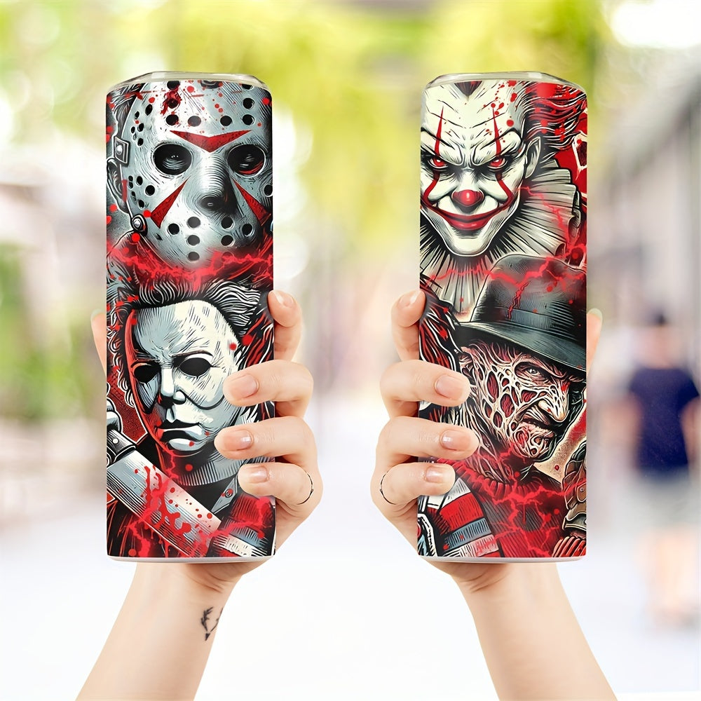 Insulated Stainless Steel Tumbler with Lid (20oz) - Features Michael Myers, Jason, Chucky - Perfect for Cold & Hot Drinks, Halloween Gift