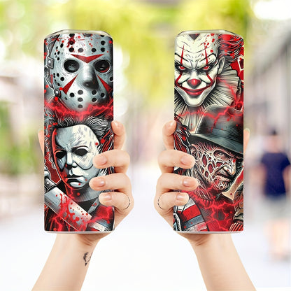 Insulated Stainless Steel Tumbler with Lid (20oz) - Features Michael Myers, Jason, Chucky - Perfect for Cold & Hot Drinks, Halloween Gift