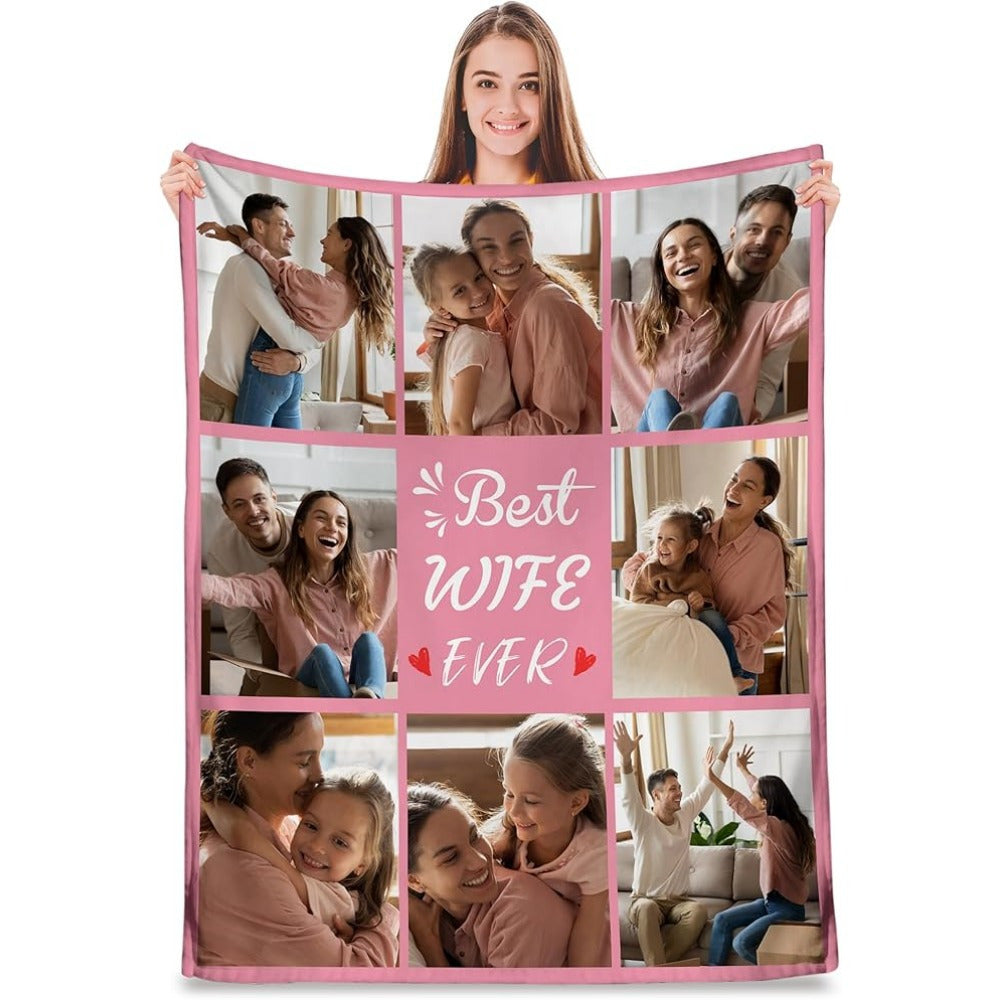 Personalized Photo Shawl for Her - Custom Flannel Wrap with Your Picture, Pill & Wrinkle Resistant, Cozy Gift for Wife on Anniversary, Christmas