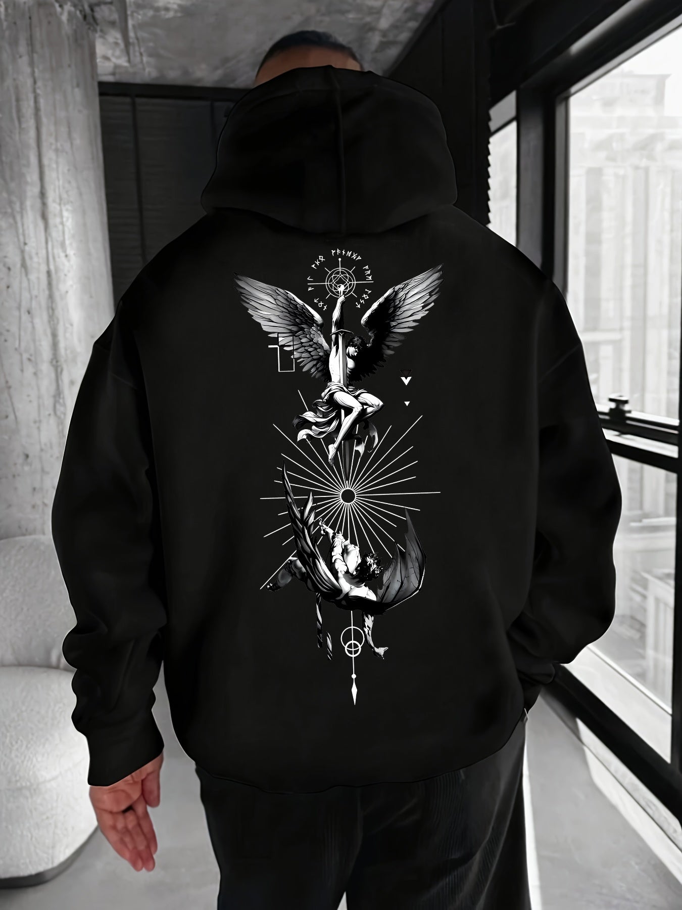 Guardian Angel Hoodie for Men - Symbolic Graphic Pullover, Divine Streetwear for Comfort & Style in Cold Seasons