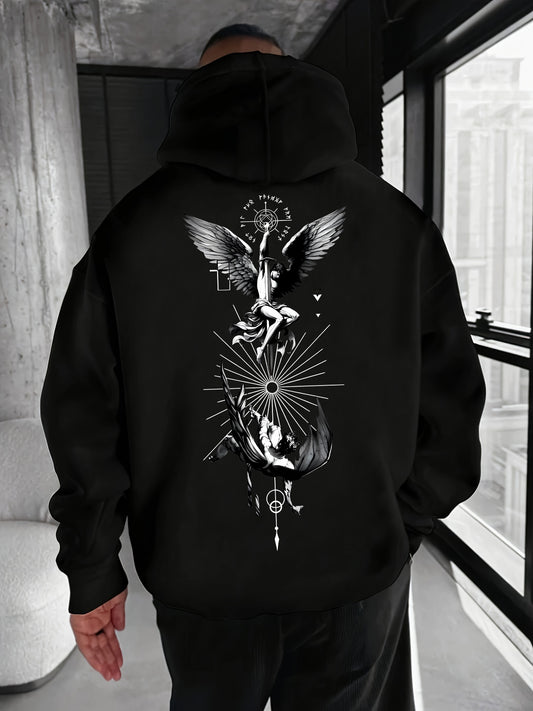 Guardian Angel Hoodie for Men - Symbolic Graphic Pullover, Divine Streetwear for Comfort & Style in Cold Seasons