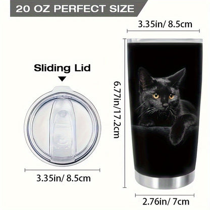 Elegant Black Cat Tumbler - 20oz Double-Walled Insulated Stainless Steel Travel Mug with Lid - Purrfect Gift for Cat Lovers & Enthusiasts