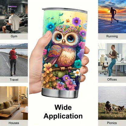 20oz Owl & Flower Insulated Mug - Premium 304 Stainless Steel, Double-Wall Vacuum - The Ultimate Valentine‘s Day & Christmas Gift for Her, Travel-Ready